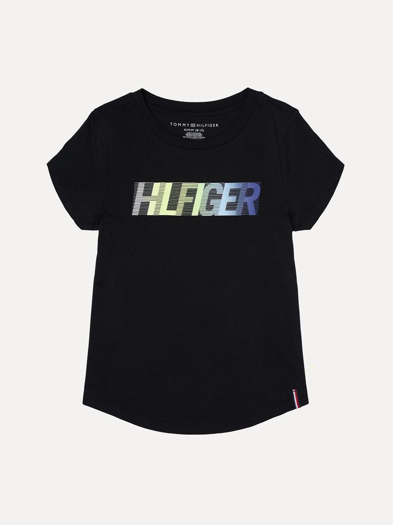 Lány Tommy Hilfiger Big Ombre Logo Póló Fekete | HU 1915KOR